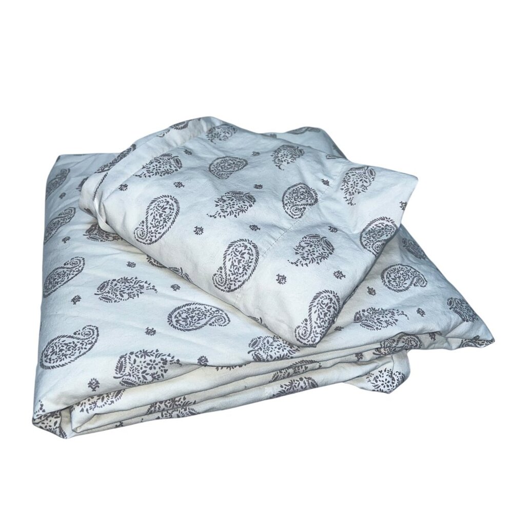 Restoration Hardware TWIN gray paisley print Flat sheet pillow case 2 pieces